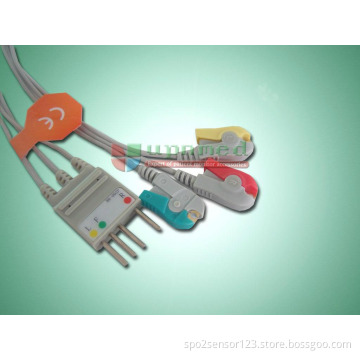 Nihon Kohden 3 lead ECG Trunk cable and leads for patient monitor